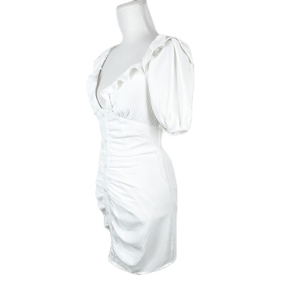Blue Blush Dress Women Small White Puff Sleeve Ruffled Low V-Neck Mini - Picture 2 of 12